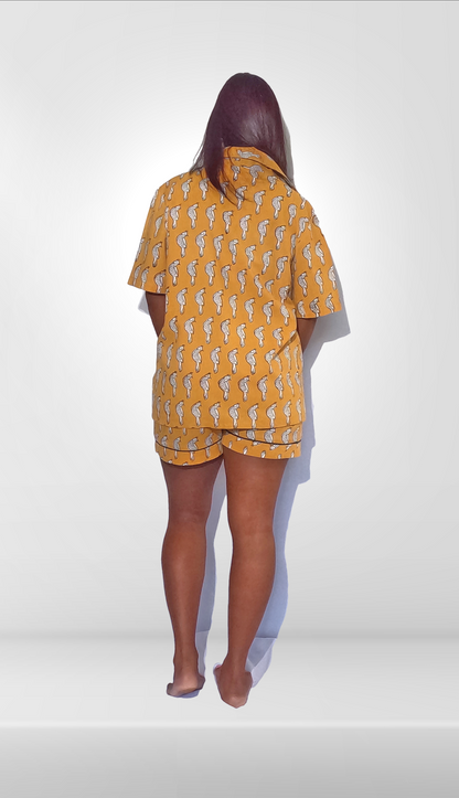Mustard Mynae Bird Short Set by Global Inspired Threads